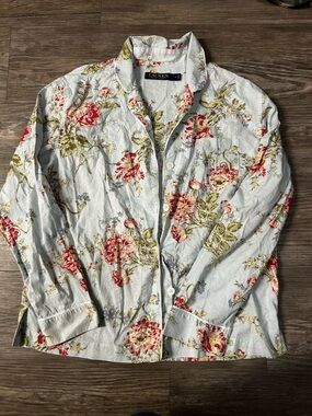 Ralph Lauren Light Blue Floral Button-Up Shirt Jacket